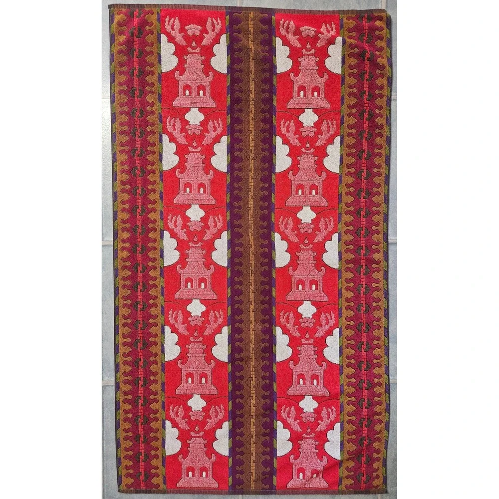 Vintage Royal Terry International Pagoda Dragon Beach Towel Red Cotton Brazil